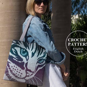 Cat Bag Mosaic Crochet Pattern - Pillow, cushion - Mosaic crochet - Women shoulder bag, tote - Animal Print - English, haakpatroon - PDF