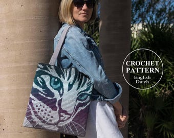 Cat Bag and Pillow Crochet Pattern: Overlay Mosaic Tote, Cushion (PDF)