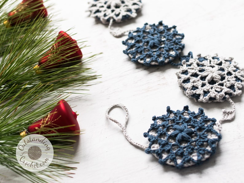 Crochet PATTERN Christmas Garland Snowflake Christmas tree garland, Ornament, Winter home decoration Written, Charts, Video PDF image 5