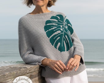 Crochet Sweater PATTERN - Monstera - Overlay Mosaic - Women Pullover, Jumper - Oversized - Plus size - Haakpatroon - PDF