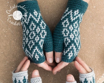 U&Me Fingerless Gloves Crochet PATTERN - Unisex Wrist Warmers - Women, Men Mittens - Overlay Mosaic Crochet - Diagrams, Videos, Written PDF