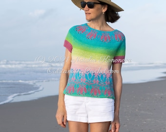 Tulip Crochet Top PATTERN - Seamless Round Yoke Sweater - Overlay Mosaic Crochet  Pullover (PDF download)
