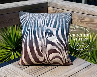 Zebra Pillow Crochet Pattern - Overlay Mosaic Bag, Cushion, Tote, Shoulder-bag - English, Haakpatroon  - PDF