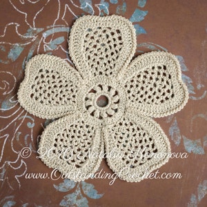 Irish Crochet Applique PATTERN - Looming Flower with Leaf - Lace Motifs - Crochet Embellishment - Home Decor - PDF image 2