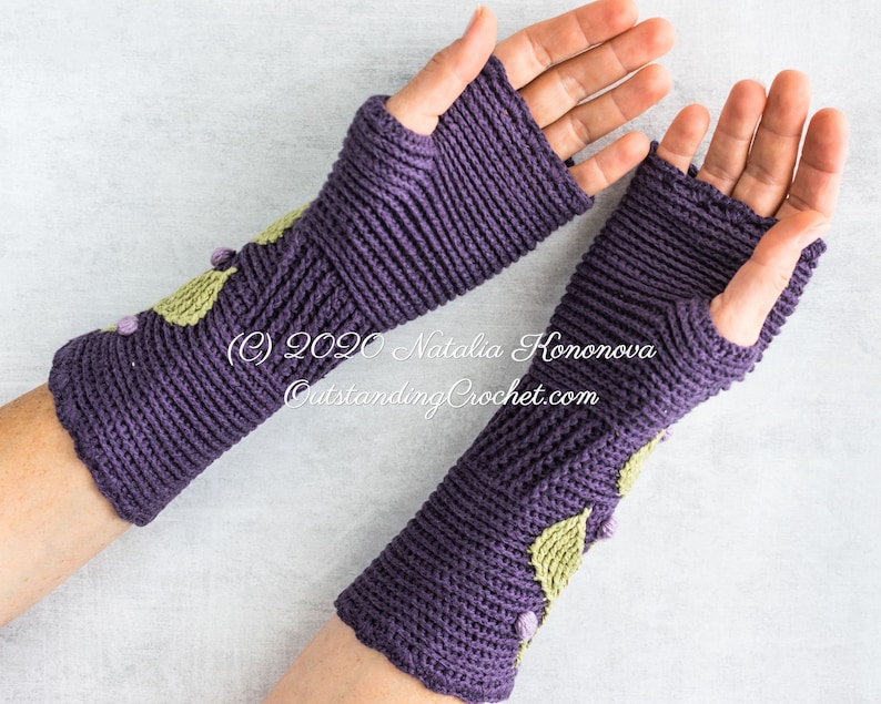 PATTERN Crochet Wrist Warmers Hedera Fingerless Mitts, Gloves, Hand Warmers for Women, Teens Embossed Charts Haalpatroon PDF image 2