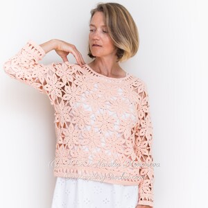 Crochet Sweater PATTERN - Coral - Women Summer Top, Pullover, Jumper - Long Sleeve - Plus Sizes - Crochet Lace