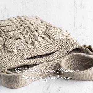 Crochet Bag Pattern: Unique embossed crochet shoulder-bag, cross-body bag, hand-bag with 3D branches and leaves.