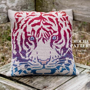 Tiger Pillow Bag Crochet PATTERN - Overlay Mosaic Cushion, Women Shoulder Bag, Tote - Animal Print - English and Dutch Haakpatroon - PDF