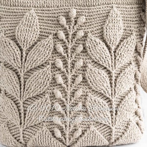 Crochet Bag Pattern: Embossed crochet shoulder, cross-body, hand-bag with branches and leaves.