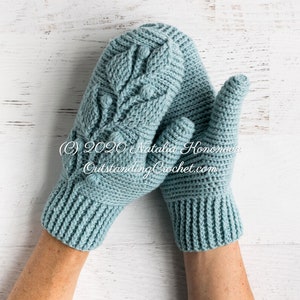 Crochet PATTERN Mittens Hedera Women, Kids Sizes Embossed Textured Cabled, Multicolor Haakpatroon PDF image 8