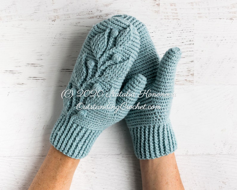 Crochet PATTERN Mittens Hedera Women, Kids Sizes Embossed Textured Cabled, Multicolor Haakpatroon PDF image 8