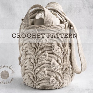 Climbing Vine Bag Crochet PATTERN - Women Embossed Handbag,Purse, Shoulder, Crossbody, Messenger - 3D Textured Cabled Leaf - PDF