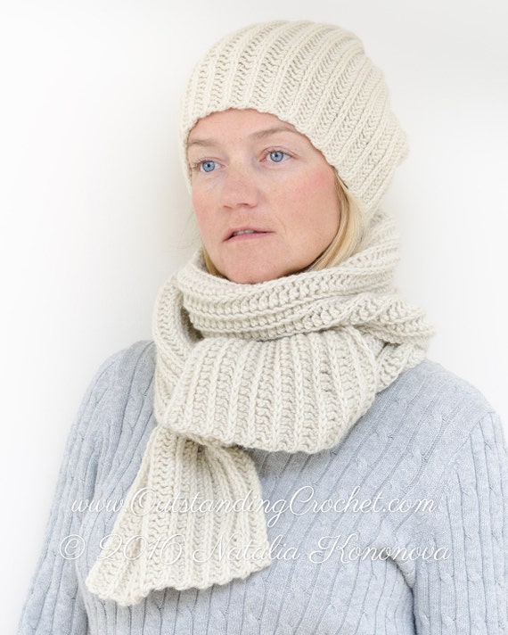 Ribbed Crochet Hat PATTERN Scarf Set 