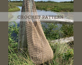 Crochet Beach Bag PATTERN - Women Shoulder Bag, Weaved In Wooden Beads - Oversized, Boho Chic Purse - Charts, Step Pictures, PDF