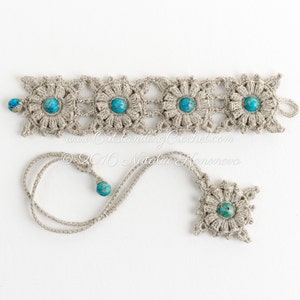 Crochet Necklace PATTERN - Wind Rose Jewelry Bracelet Set - Wide Wrist Cuff - Pendant - DIY Boho Chic Fiber Jewelry - PDF