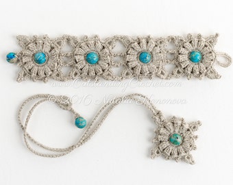 Häkelanleitung - Halskette und Armband Set - Wind Rose Schmuck - Breite Handgelenk Manschette - Anhänger - DIY Boho Chic Fibre Schmuck - PDF