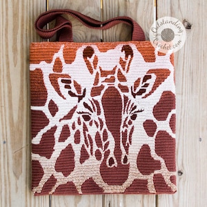 PATROON van gehaakte tas - Giraffe - Mozaïekkussen, kussen, draagtas, handtas - Overlay mozaïek dierenprint - Taartgaren - Haakpatroon - PDF