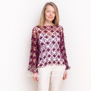 Boat Neck Top Crochet PATTERN - Seamless Lace Pullover, Jumper, Cover Up, Drop Shoulder, Boat Neck, Oversized - Plus sizes