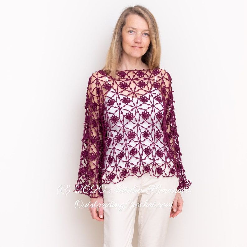 Boat Neck Top Crochet PATTERN - Seamless Lace Pullover, Jumper, Cover Up, Drop Shoulder, Boat Neck, Oversized - Plus sizes