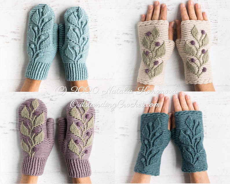 Crochet Mittens PATTERN and Crochet Wrist Warmers PATTERN Combo Fingerless Gloves Mitts for Women Kids Hedera Charts, Videos PDF image 1