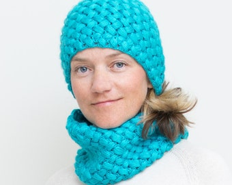 Braided Hat and Cowl Crochet PATTERN Set - Women Beanie and Scarf - Adult, teens, Kids sizes - Chunky Slouchy Hat - PDF