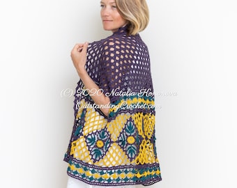 Crochet Shrug PATTERN - Women Convertible Summer Cardigan - Oversized Lace Beach Cover Up, Top - PDF