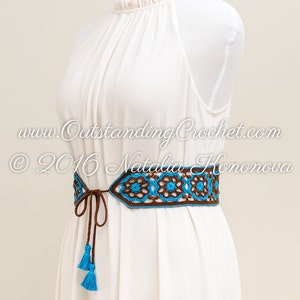 Sierra Crochet Belt Pattern, Women Tie Belt with Tassels, Obi Sash, Bohemian Festival Style, Multicolored