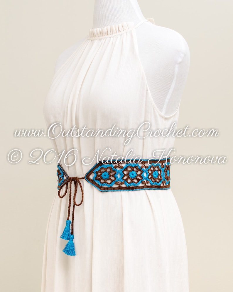 Sierra Crochet Belt Pattern, Women Tie Belt with Tassels, Obi Sash, Bohemian Festival Style, Multicolored