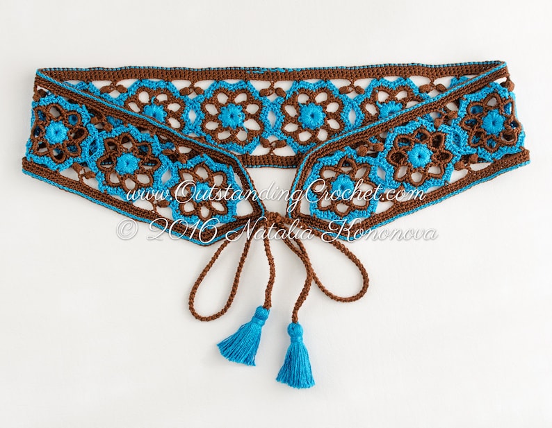 Sierra Crochet Belt Pattern, Women Tie Belt with Tassels, Obi Sash, Bohemian Festival Style, Multicolored