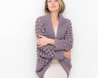 Crochet Cardigan PATTERN - Ash Rose Shrug - Women Open Front Oversized Textured Sweater - Plus Sizes (PDF)