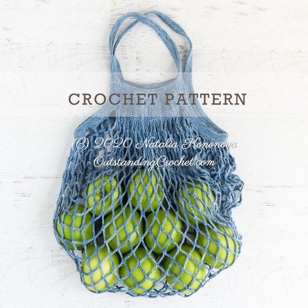 Jean Market Bag Crochet PATTERN - Grocery Reusable Shopping Handbag, Shoulderbag, Mesh Net Sack, Boho chic, Easy - Step pictures Charts- PDF