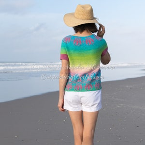 Tulip Sweater Crochet PATTERN - Overlay Mosaic crochet Pullover, Top, Jumper with Flowers around the yoke, hem, and sleeve cuffs. Short and long sleeve versions.