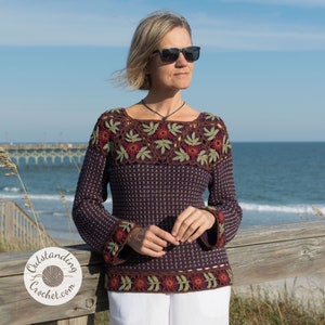 Crochet Sweater PATTERN - Maua - Women pullover, jumper, top - Yoke, top down, plus sizes - Written, charts, videos, haak patroon PDF