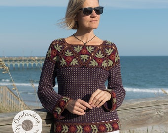 Crochet Sweater PATTERN - Maua - Women pullover, jumper, top - Yoke, top down, plus sizes - Written, charts, videos, haak patroon PDF