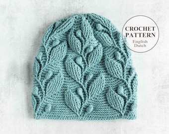 Crochet Hat Pattern - Climbing Vine beanie - Women, girls, children and adult sizes - Embossed cables - English and Dutch haakpatroon - PDF