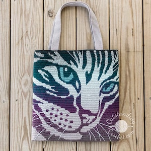 Cat Bag Pillow Crochet PATTERN - Overlay Mosaic - Women Shoulder Bag, Cushion, Tote.