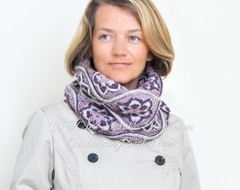 Crochet Cowl PATTERN Owl-Light - Tube Scarf, Neckwarmer, Loop Scarf, Chunky, Moroccan Motif, Seamless, Chart / Graph, Step pictures - PDF