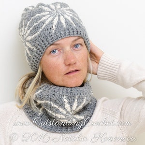 Polar Star Crochet Hat PATTERN - Women Hat and Cowl Set, Slouchy Beanie, Neckwarmer, Pom Pom, Girls, Boys, Children, Kids, Adult Sizes - PDF