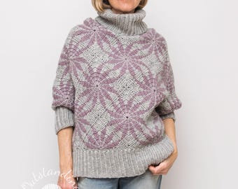Poncho Sweater Crochet PATTERN - Polar Star - Women pullover, jumper with cowl collar -  Small to plus sizes, Oversized, chunky - PDF