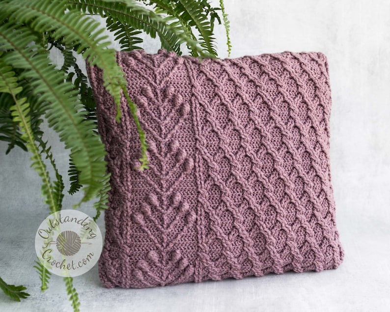 Crochet Pillow PATTERN - Umbella Cushion - Cabled, Textured - Chart, Videos, Written - PDF image 1