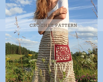 Crochet Purse PATTERN - Soltice - Women, Girls Small Fringed Shoulder, Messenger, Crossbody, Phone Case, Boho Hippie Festival Etno - PDF