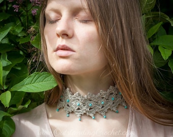 Choker Necklace Crochet PATTERN - Celtic - Beaded Fiber Jewelry - Boho Chic Festival Style - PDF