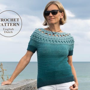 Crochet Top Pattern - Coquette - Women textured yoke sweater, pullover - Plus sizes - English and Dutch haakpatroon - PDFs