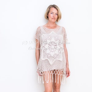 Crochet Cover Up PATTERN - Desert - Lace Summer Women Top, Beach Cover-Up, Fringed, Oversized, Off Shoulder, Plus Sizes - PDF