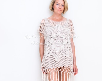 Crochet Cover Up PATTERN - Desert - Lace Summer Women Top, Beach Cover-Up, Fringed, Oversized, Off Shoulder, Plus Sizes - PDF