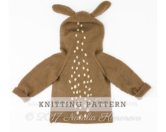 Children Hoodie Sweater Knitting PATTERN - Baby Deer Animal Pullover Jumper- Boys Girls, Kids, Toddler, Baby - Seamless Raglan - PDF