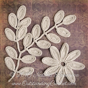 Irish Crochet Applique PATTERN Fantasy Flower Leaf Lace Motifs, Embellishment, Home Wall Decor PDF image 1