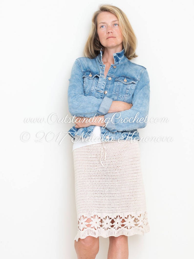 Crochet Skirt PATTERN Women, Girls Lace Skirt, Medium Length with Flower Edging Kids to Adult plus size PDF image 8