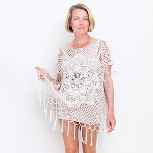 Crochet Top PATTERN - Desert - Women Summer Lace Dress, Tunic, Beach Cover Up - Oversize, Off Shoulder, Plus Sizes