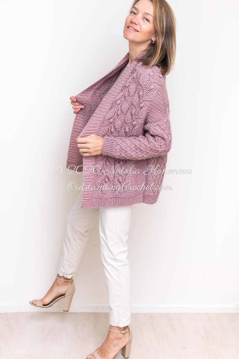 PATTERN - Crochet Cardigan - Olea - Women Sweater, Embossed, Cabled, Textured Jacket,  Plus Sizes